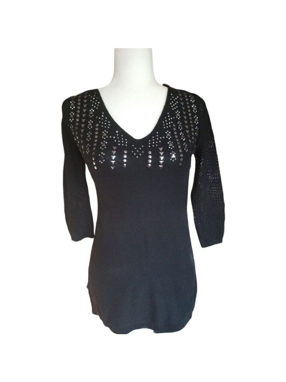 Style & Co Sweater Black with Gold Embellishments SZ XS